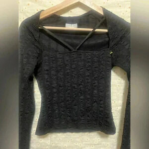 Topshop Women's Black Long Sleeve Blouse, Front Cut Out, Size US 4-6, Perfect